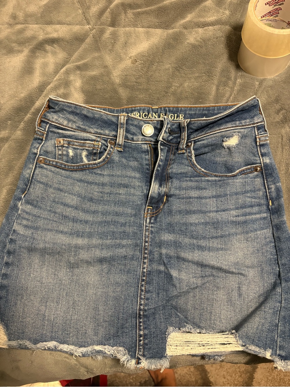 American Eagle Outfitters Blue Distressed Denim Mini Skirt